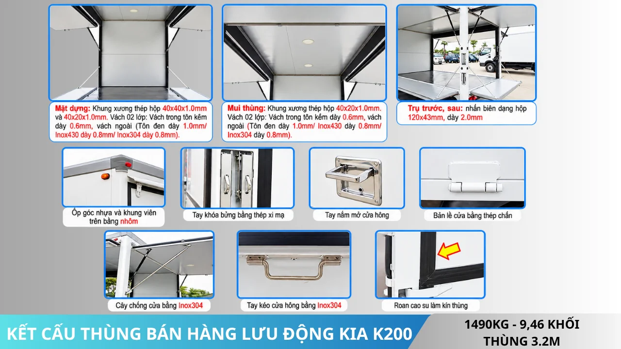 Trang bị trên Thùng xe Kia K200 bán hàng lưu động