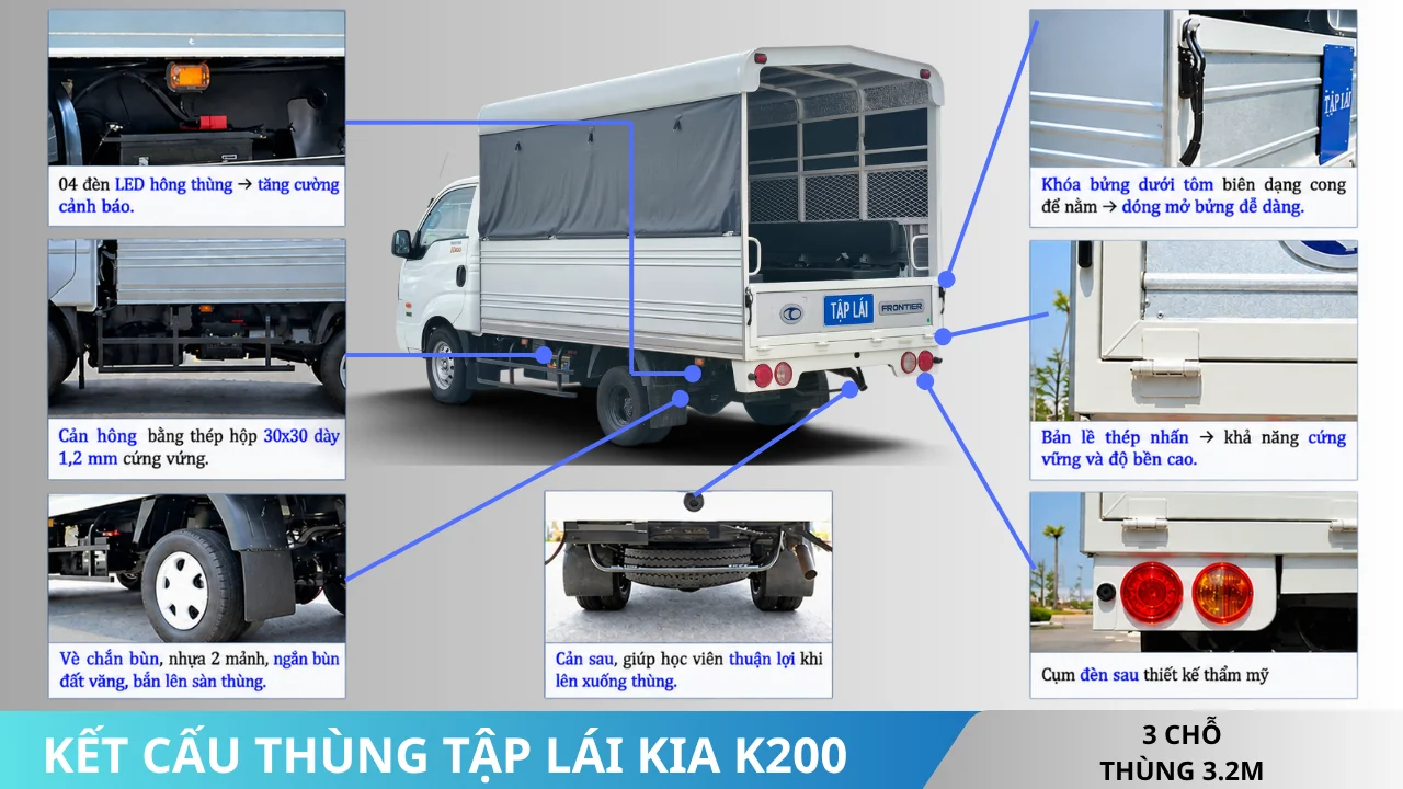 Trang bị trên thùng tập lái xe tải Kia