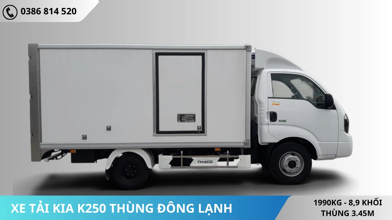 Mặt bên xe tải Kia K250 thùng đông lạnh
