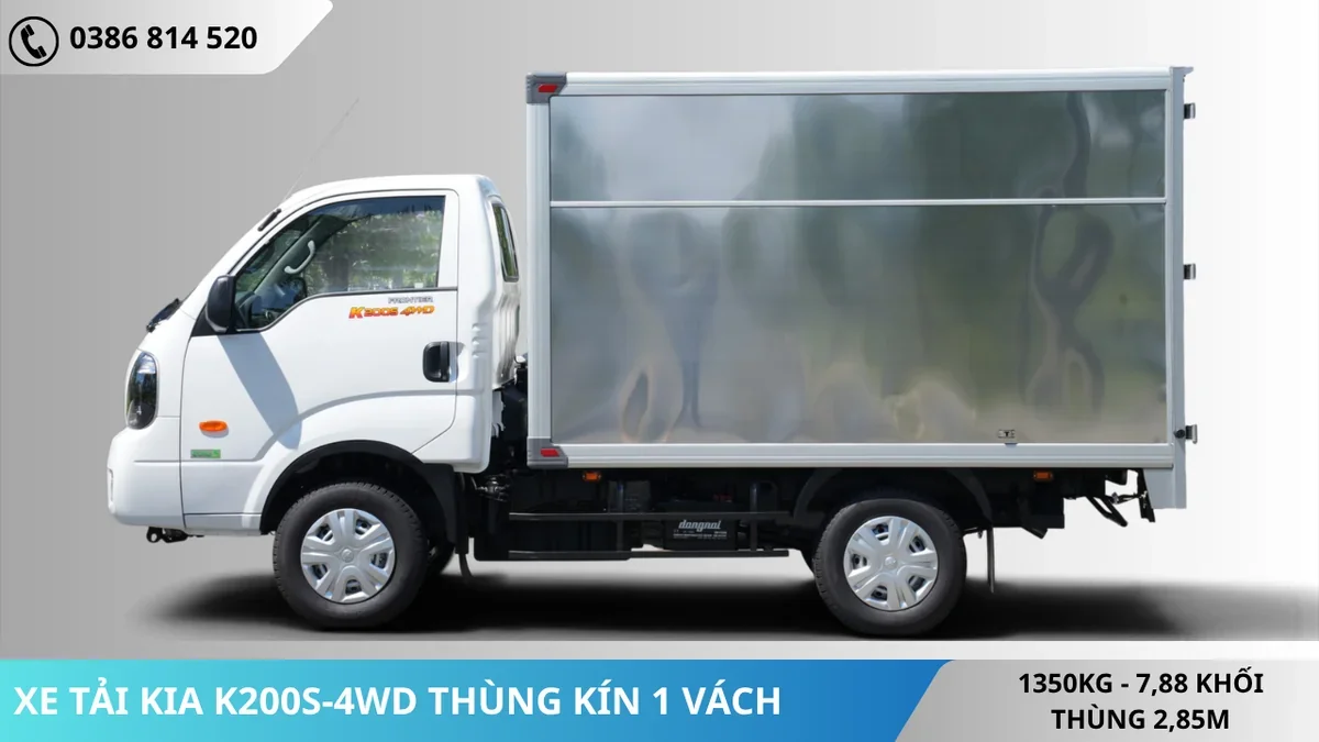 Mặt bên xe tải Kia K200S-4WD thùng kín 1 vách