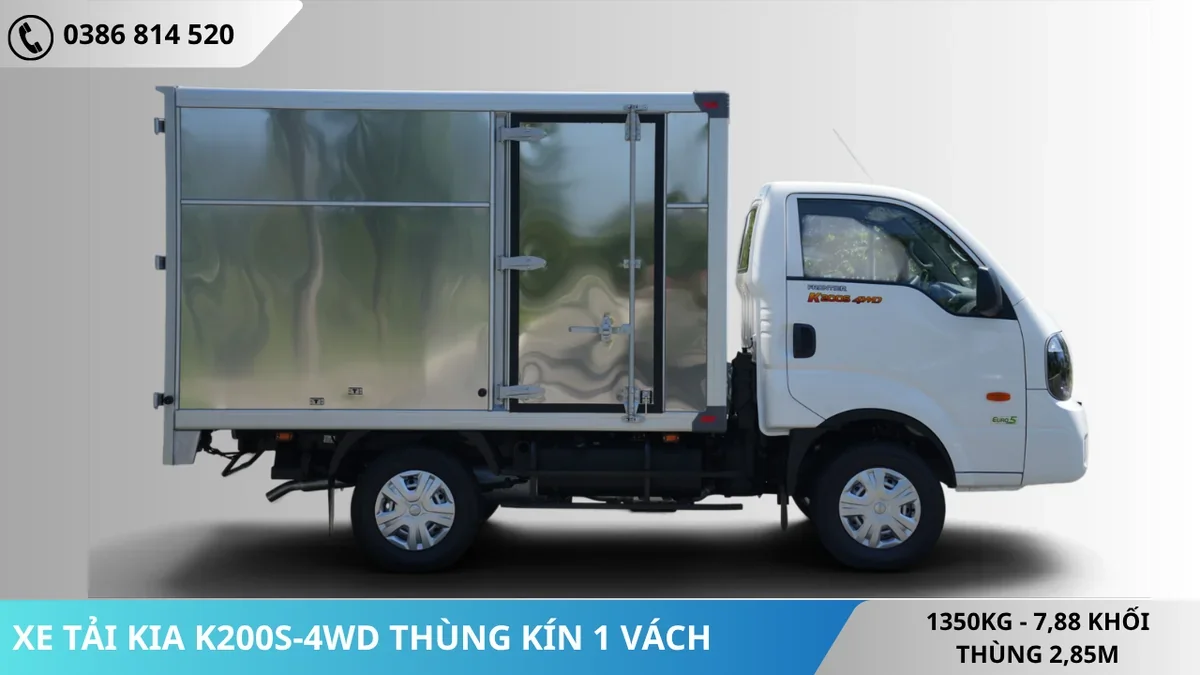 Mặt bên xe tải Kia K200S-4WD thùng kín 1 vách