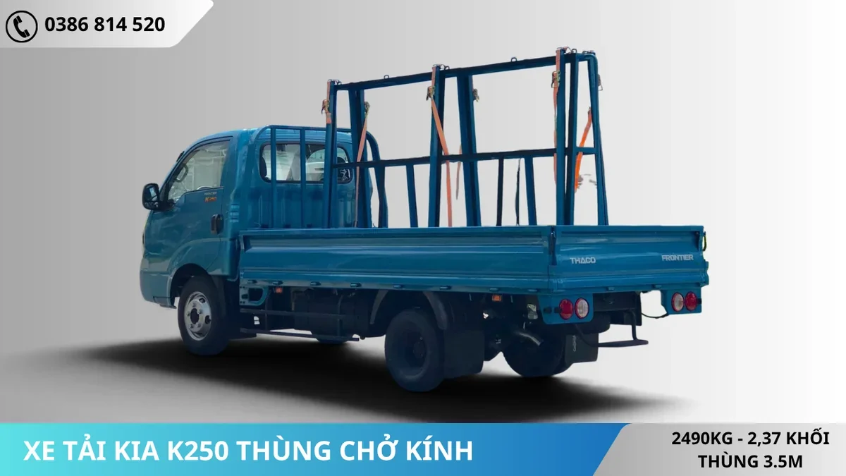 Mặt sau xe tải Kia 250 gá chữ A Xe tải Kia K250 thùng chở kính