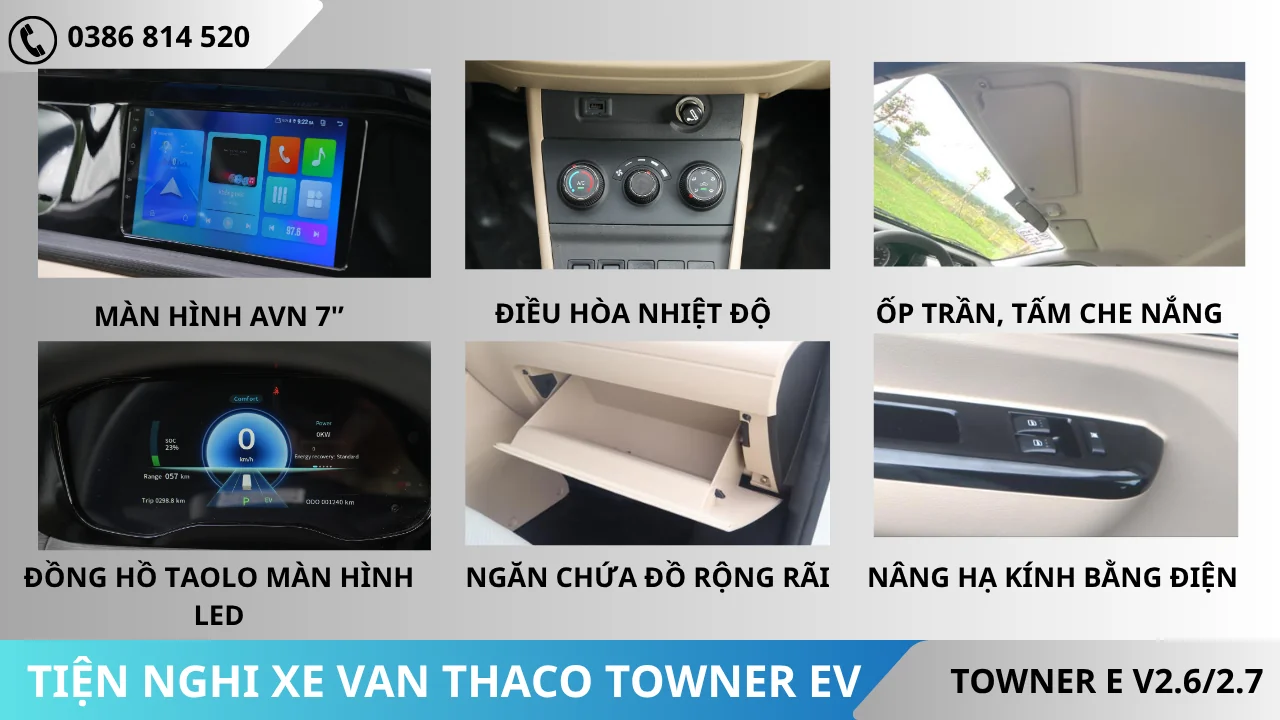 Tiện nghi xe van Thaco Towner EV