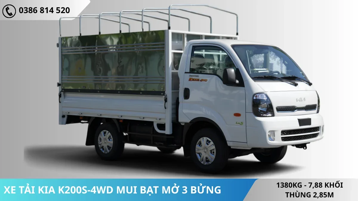 XE TẢI K200SD-4WD MUI BẠT 3 BỬNG XE TẢI K200SD-4WD MUI BẠT 3 BỬNG