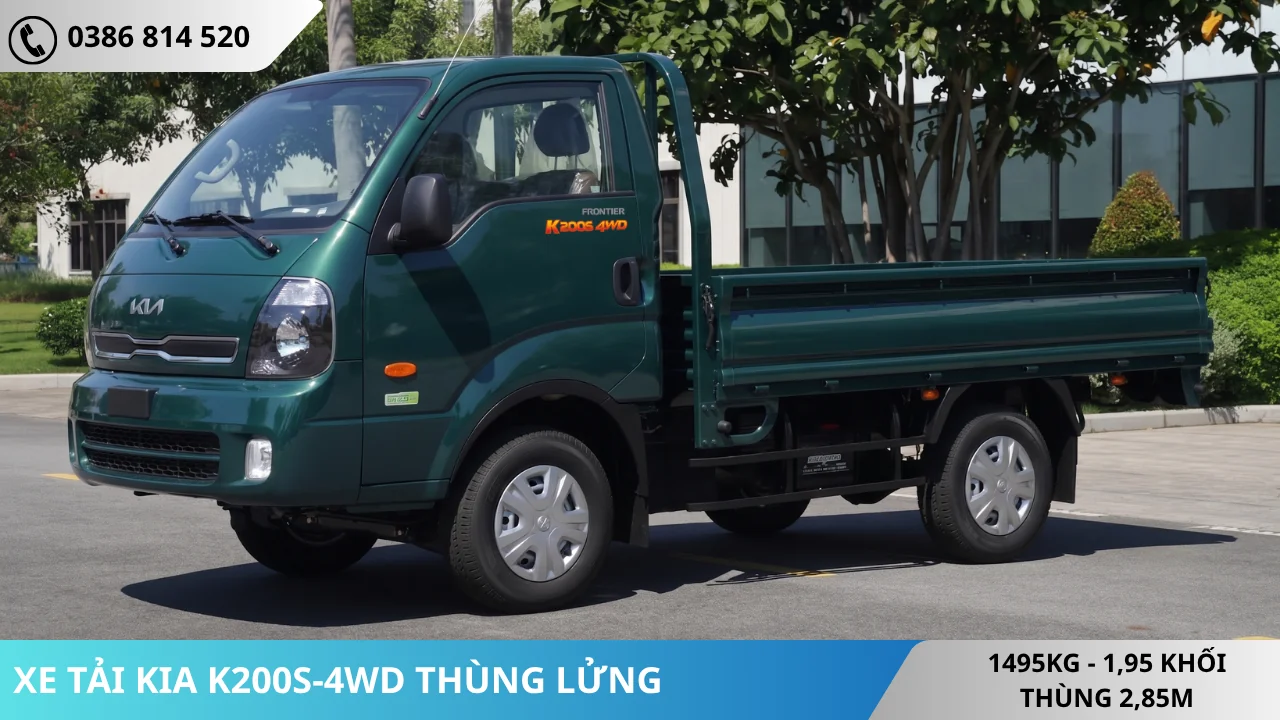 XE TẢI KIA K200S-4WD THÙNG LỬNG MỞ 3 BỬNG MÀU RÊU
