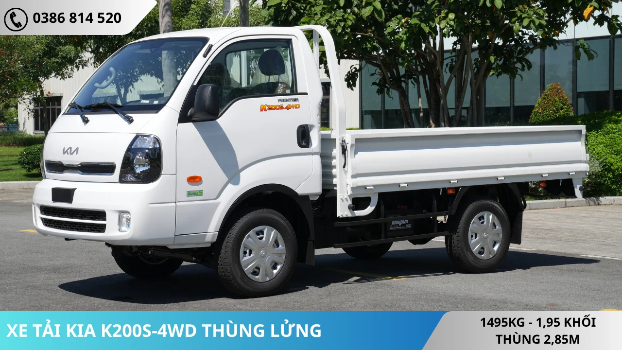 XE TẢI KIA K200S-4WD THÙNG LỬNG MỞ 3 BỬNG MÀU TRẮNG