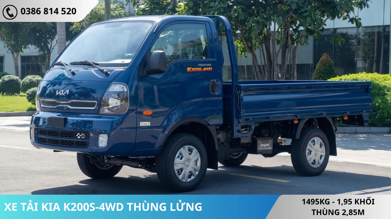 XE TẢI KIA K200S-4WD THÙNG LỬNG MỞ 3 BỬNG MÀU XANH