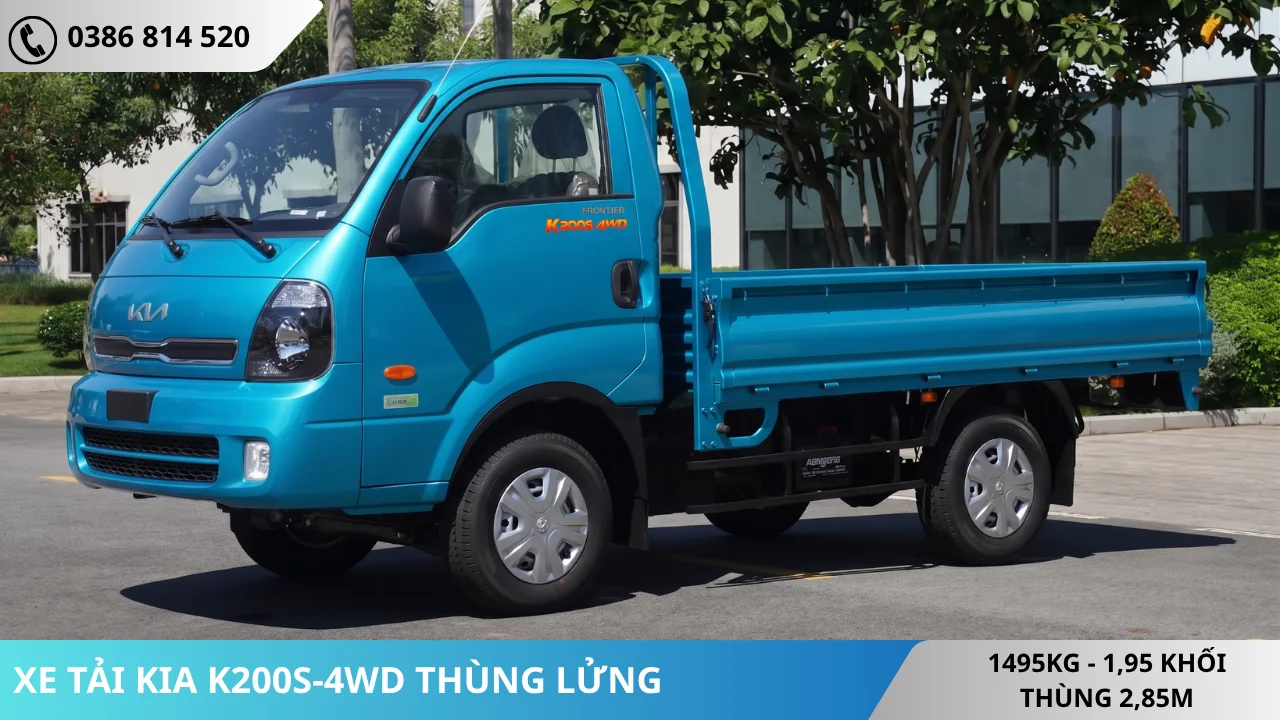XE TẢI KIA K200S-4WD THÙNG LỬNG MỞ 3 BỬNG MÀU XANH DƯƠNG