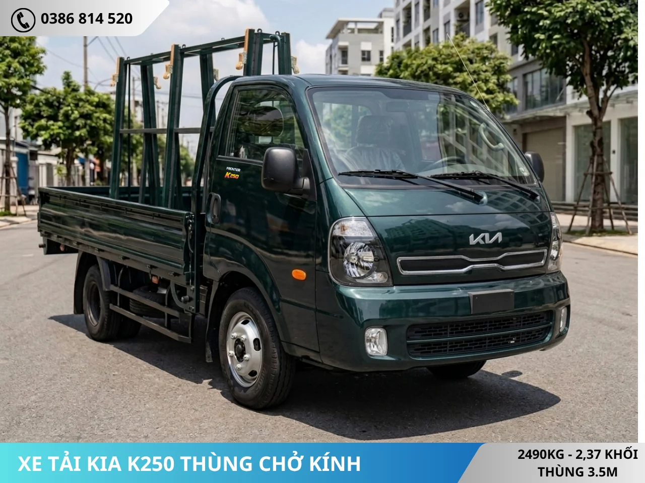 Xe tải Kia K250 thùng kính màu rêu
