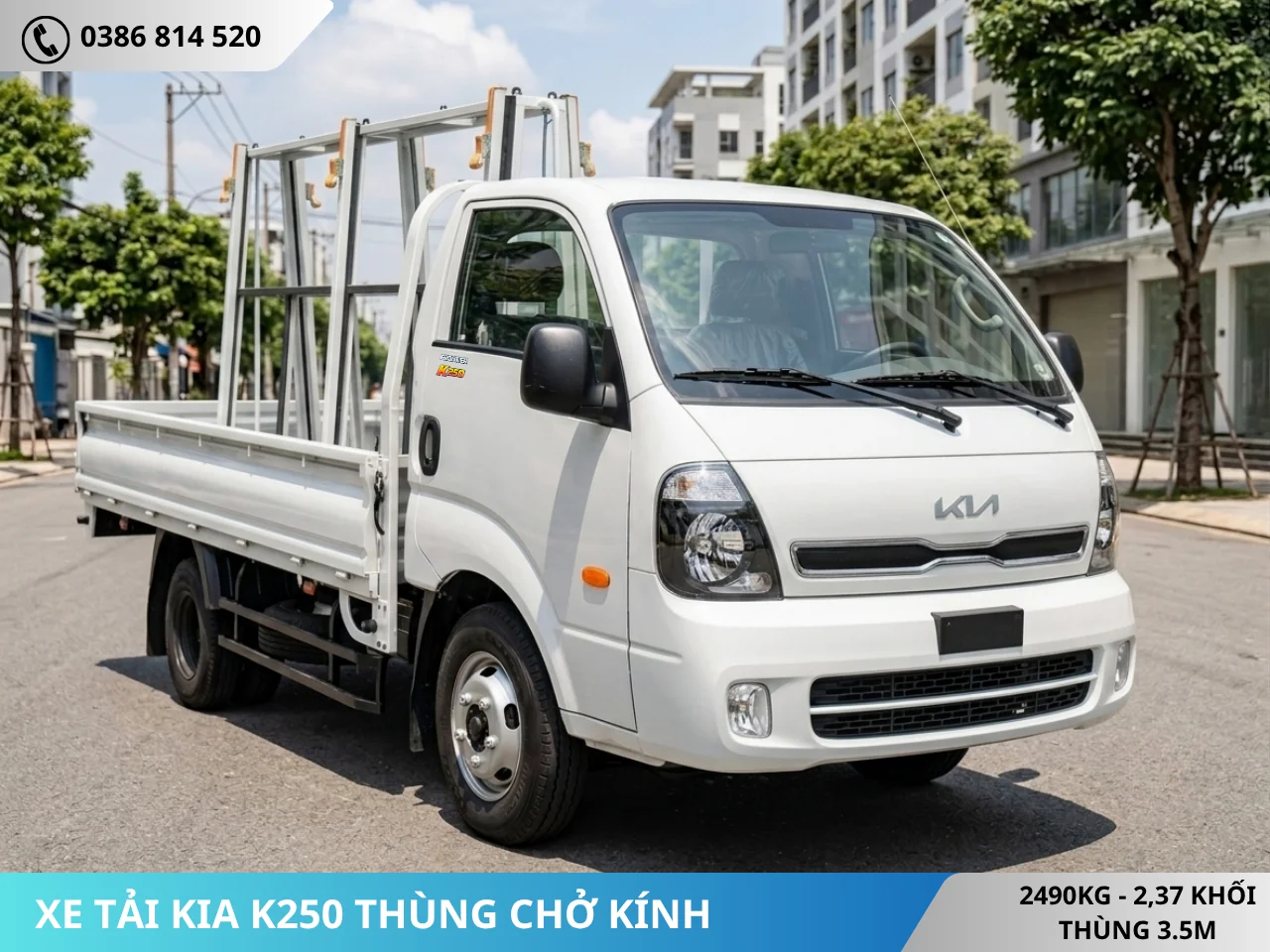 Xe tải Kia K250 chở kính màu trắng