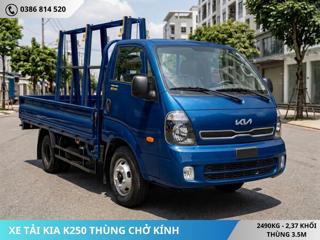Xe tải Kia K250 thùng lửng màu xanh đậm