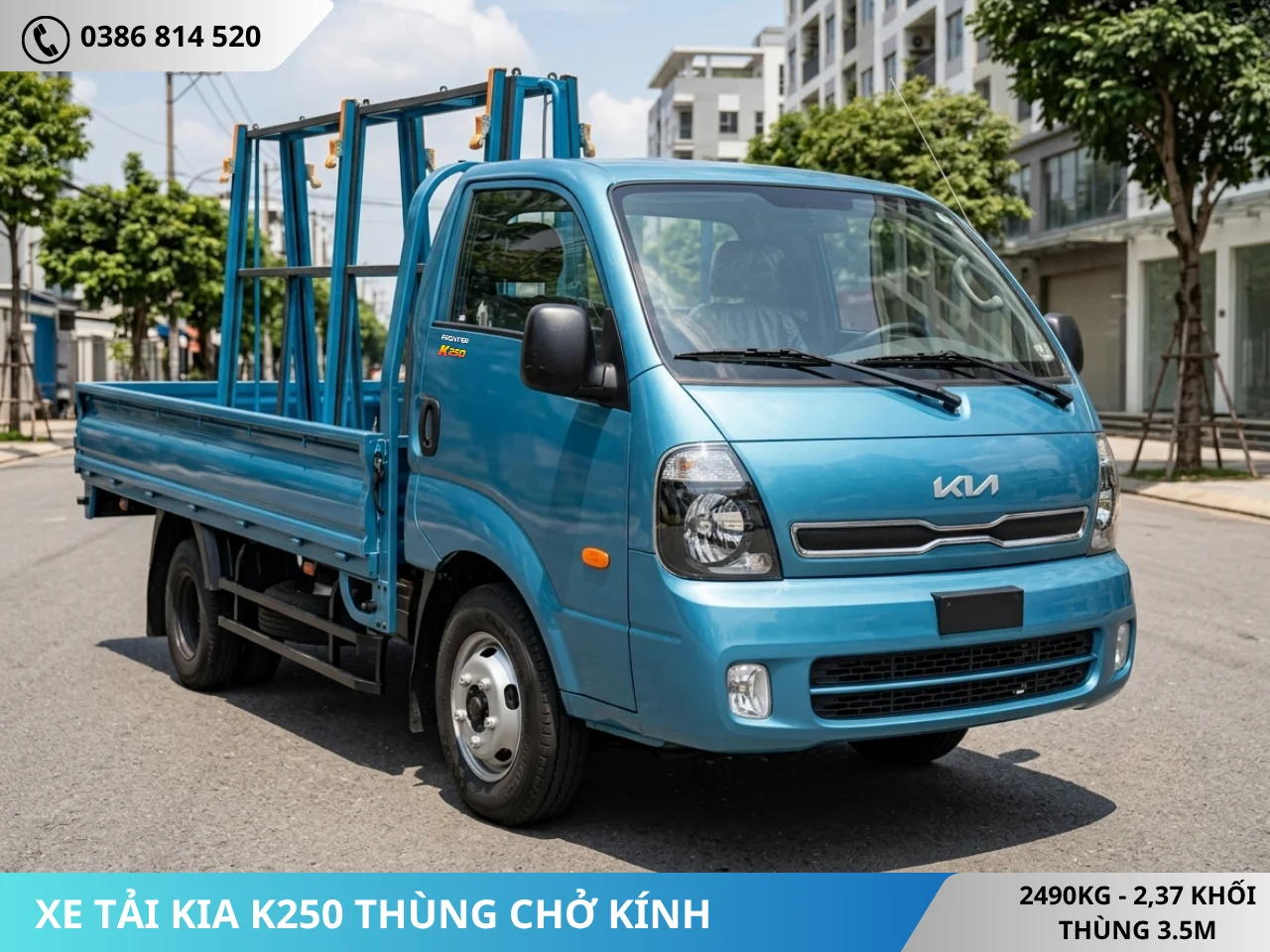 Xe tải Kia K250 chở kính màu xanh dương