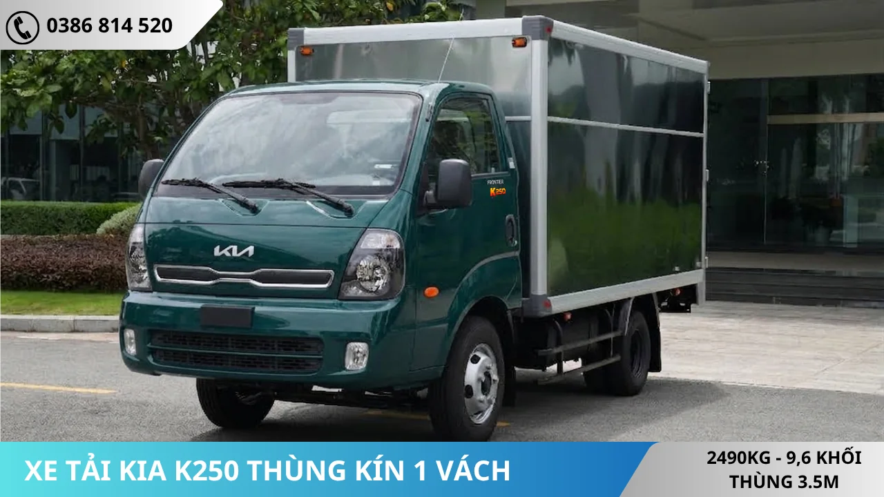 Xe tải Kia K250 thùng kín màu rêu