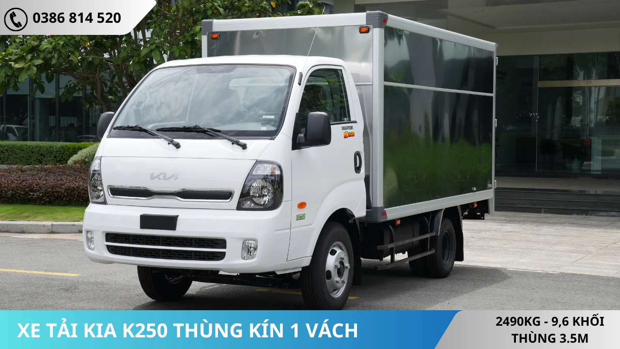 Xe tải Kia K250 thùng kín màu trắng