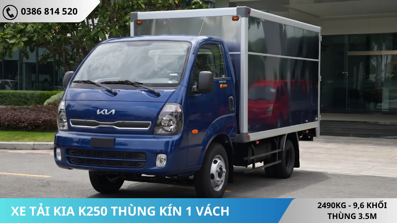 Xe tải Kia K250 thùng kín màu xanh đậm