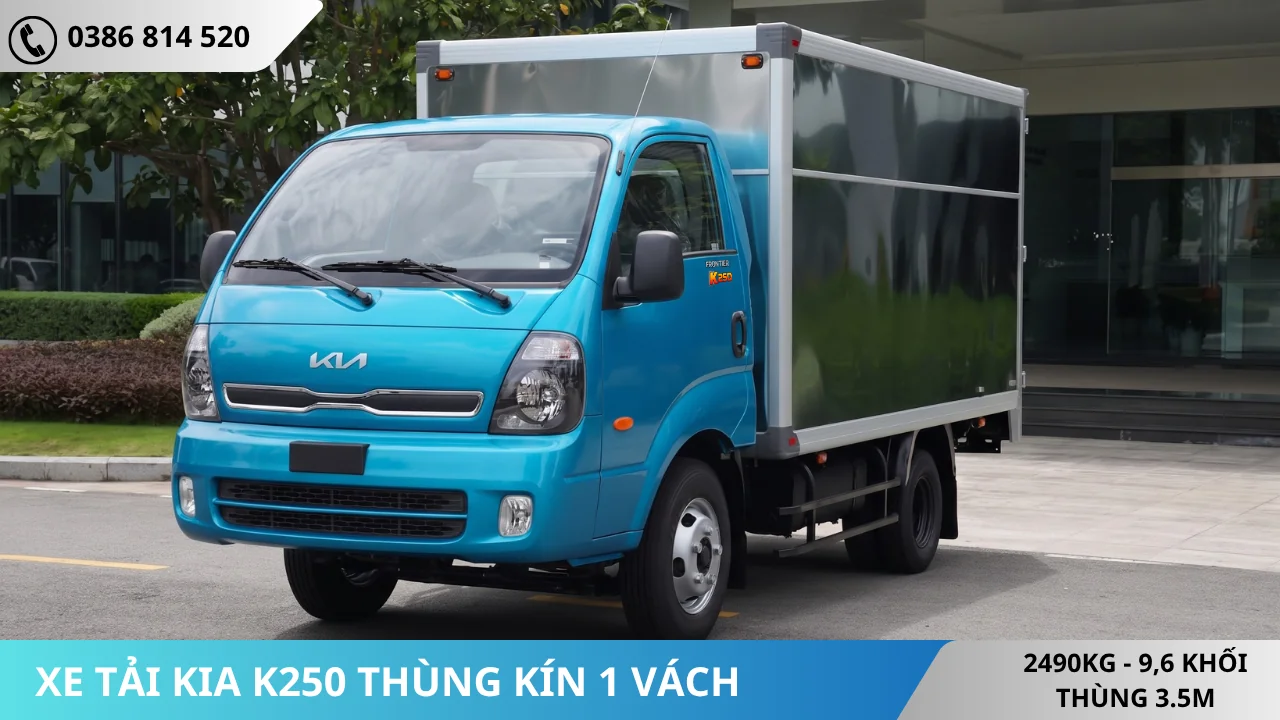 Xe tải Kia K250 thùng kín màu xanh dương