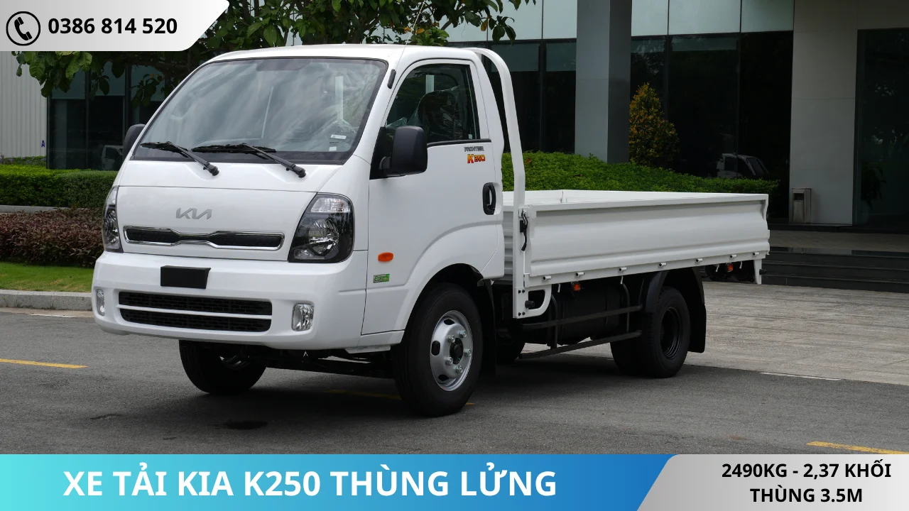 Xe tải Kia K250 thùng lửng màu trắng