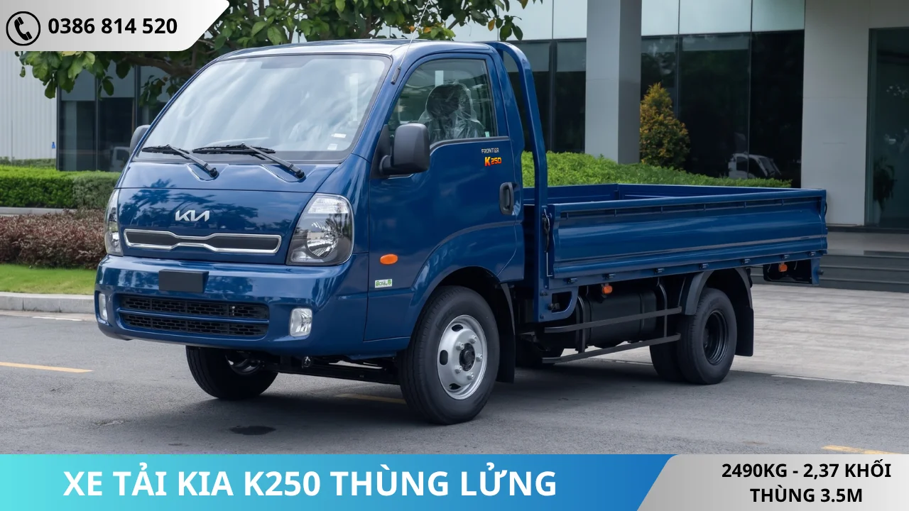 Xe tải Kia K250 thùng lửng màu xanh đậm