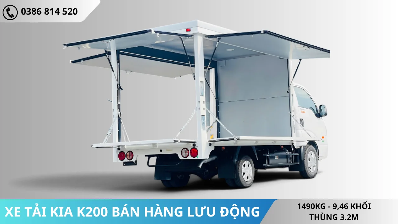 Mặt sau Xe tải Kia K200 bán hàng lưu động mở thùng