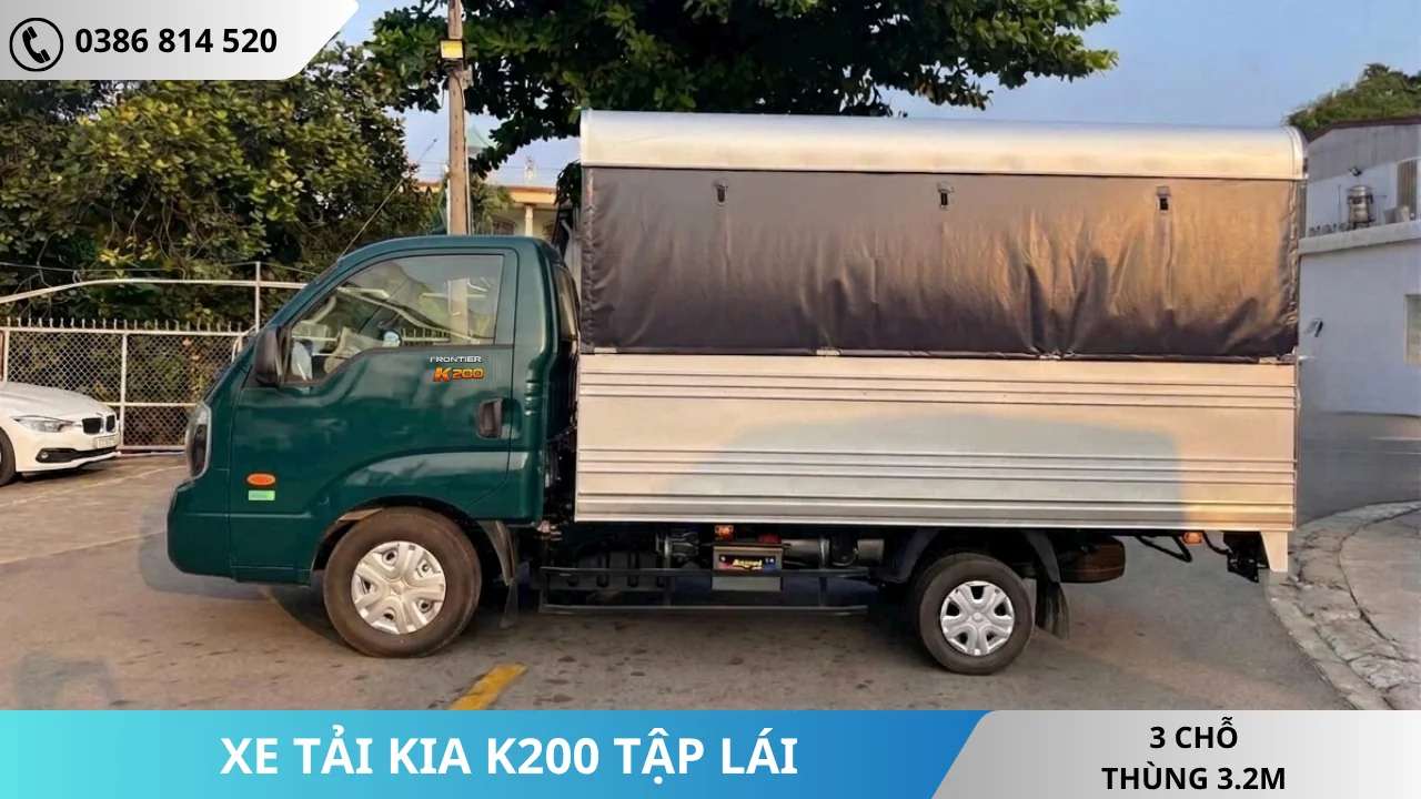 Xe tải Kia K200 tập lái màu xanh rêu