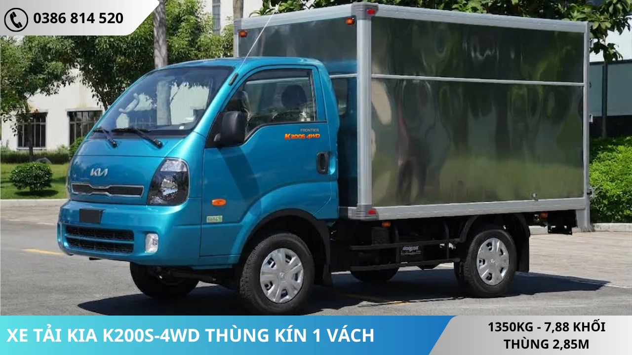 XE TẢI KIA K200S-4WD THÙNG KÍN MÀU XANH DƯƠNG