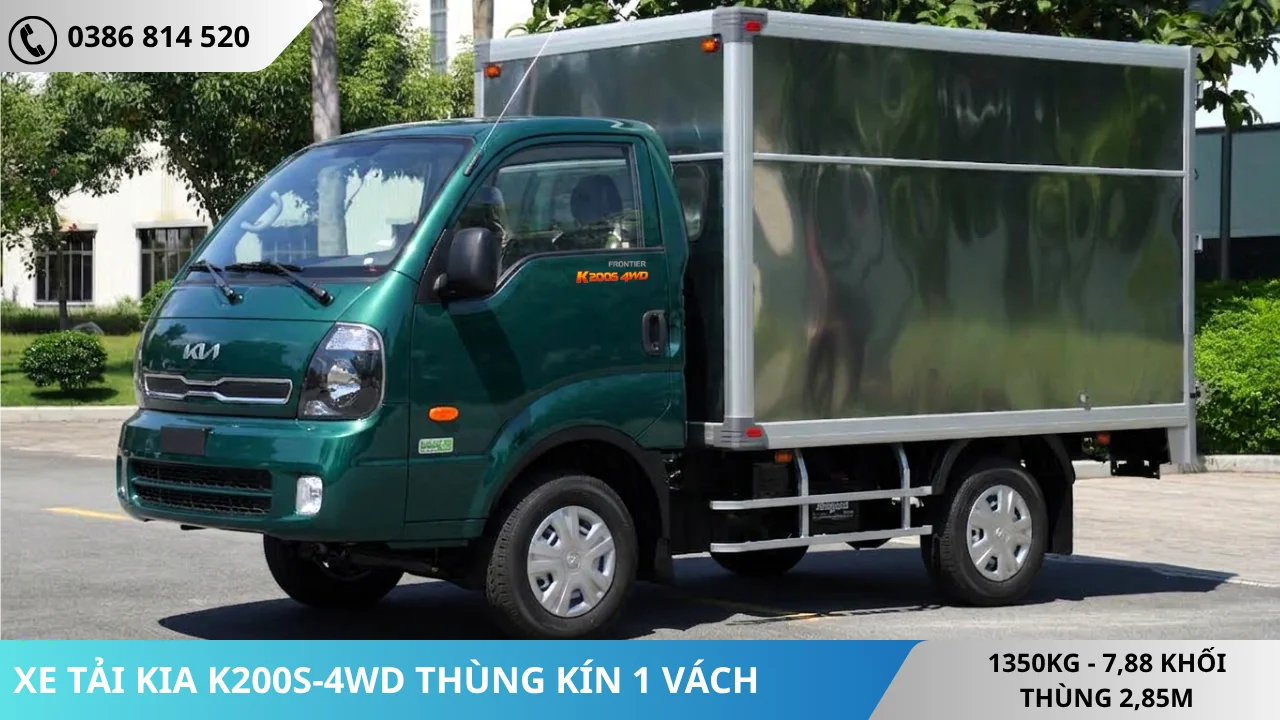 XE TẢI KIA K200S-4WD THÙNG KÍN MÀU RÊU