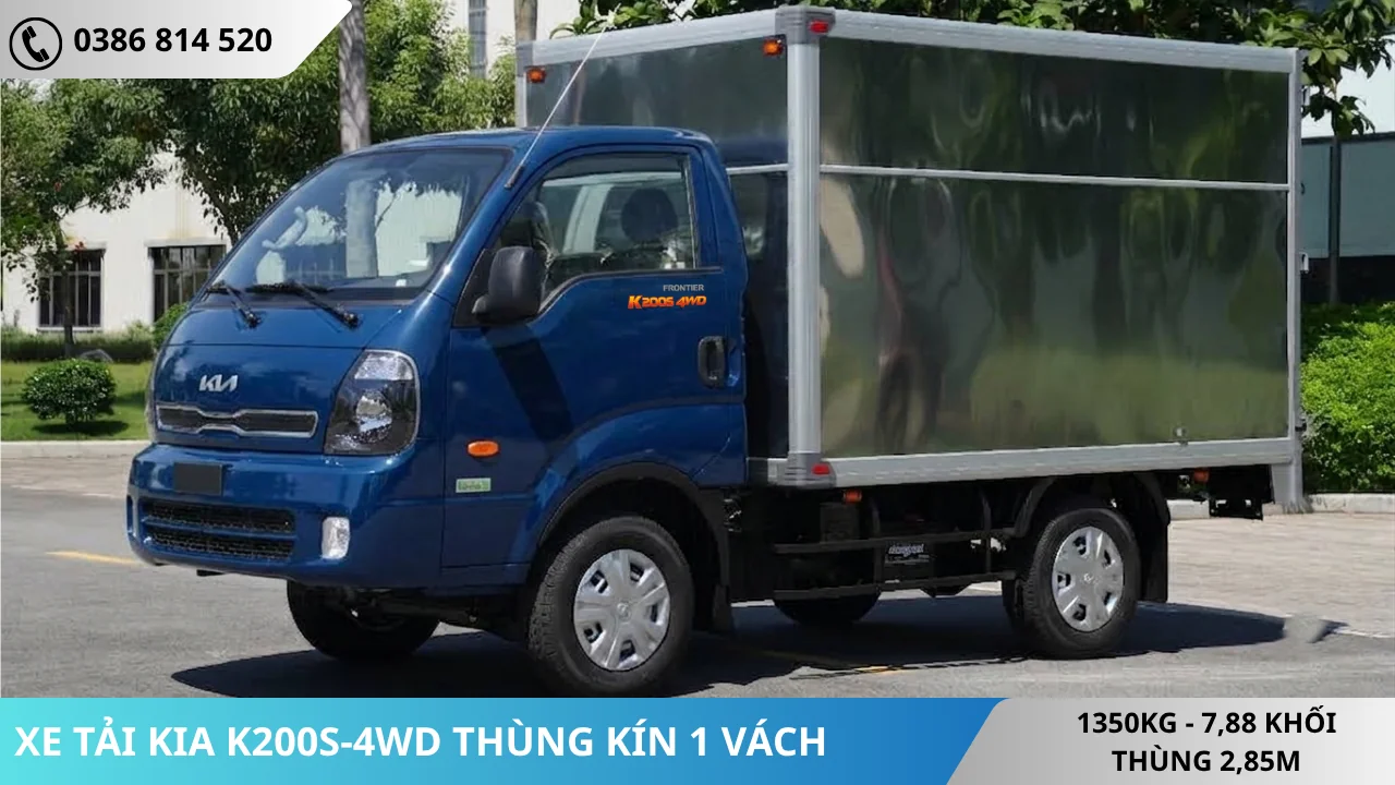 XE TẢI KIA K200S-4WD THÙNG KÍN MÀU XANH ĐẬM