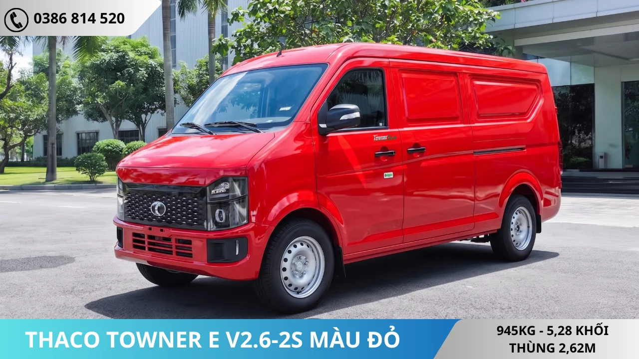 Xe van điện Thaco Towner E V2.6-2S màu đỏ