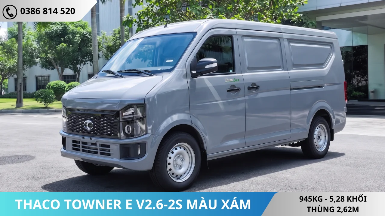 Xe van điện Thaco Towner E V2.6-2S màu xám