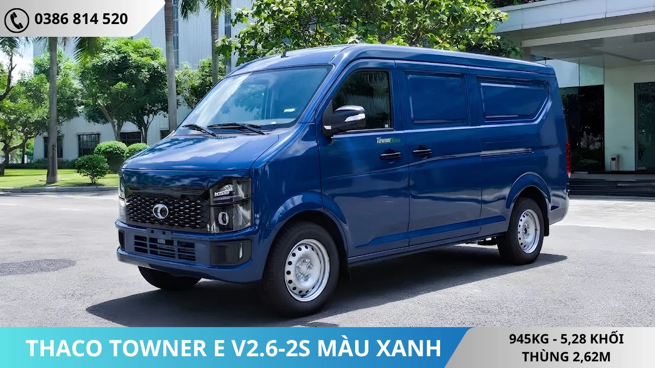 Xe van điện Thaco Towner E V2.6-2S màu xanh