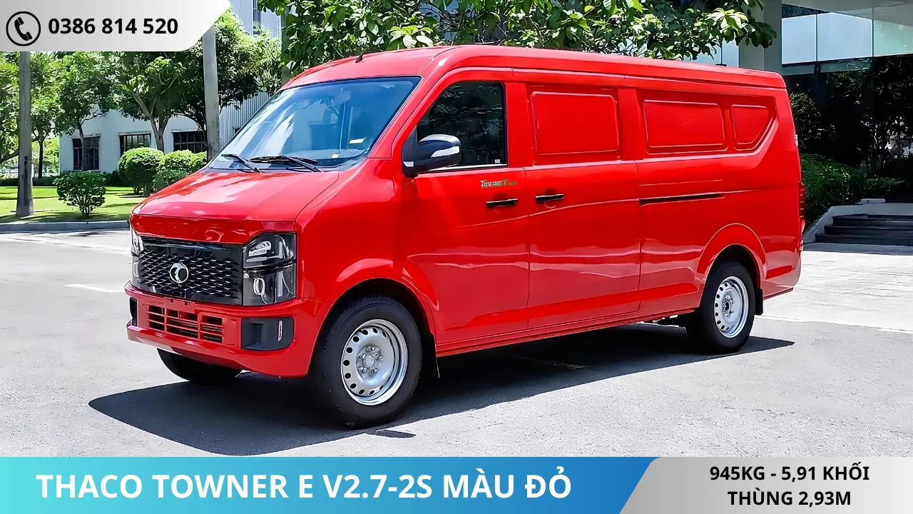 Xe van điện Thaco Towner E V2.7-2S màu đỏ