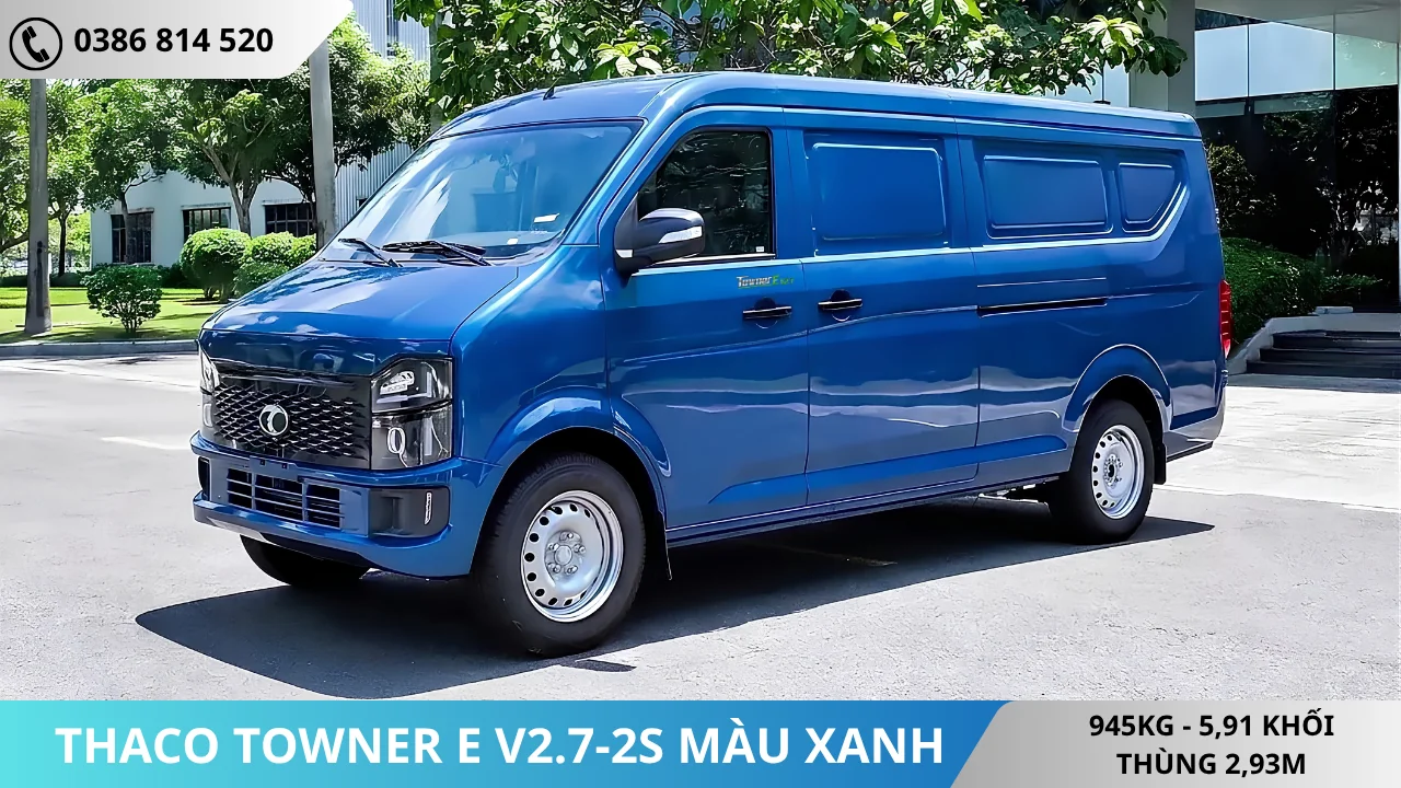 Xe van điện Thaco Towner E V2.7-2S màu xanh