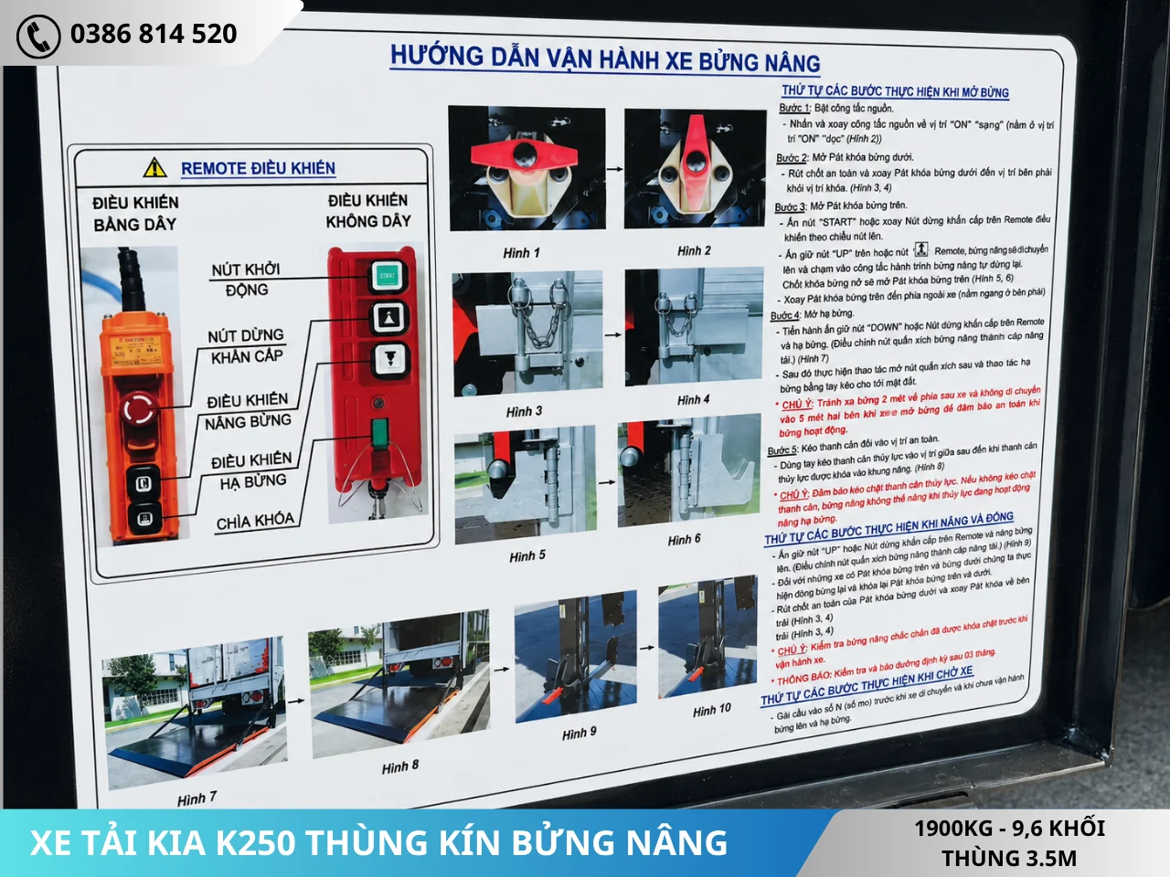 Hướng dẫn vận hành xe tải Kia K250 bửng nâng