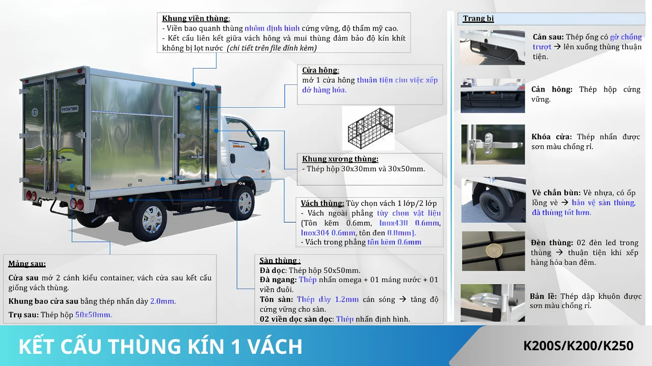 Kết cấu thùng kín xe tải Kia