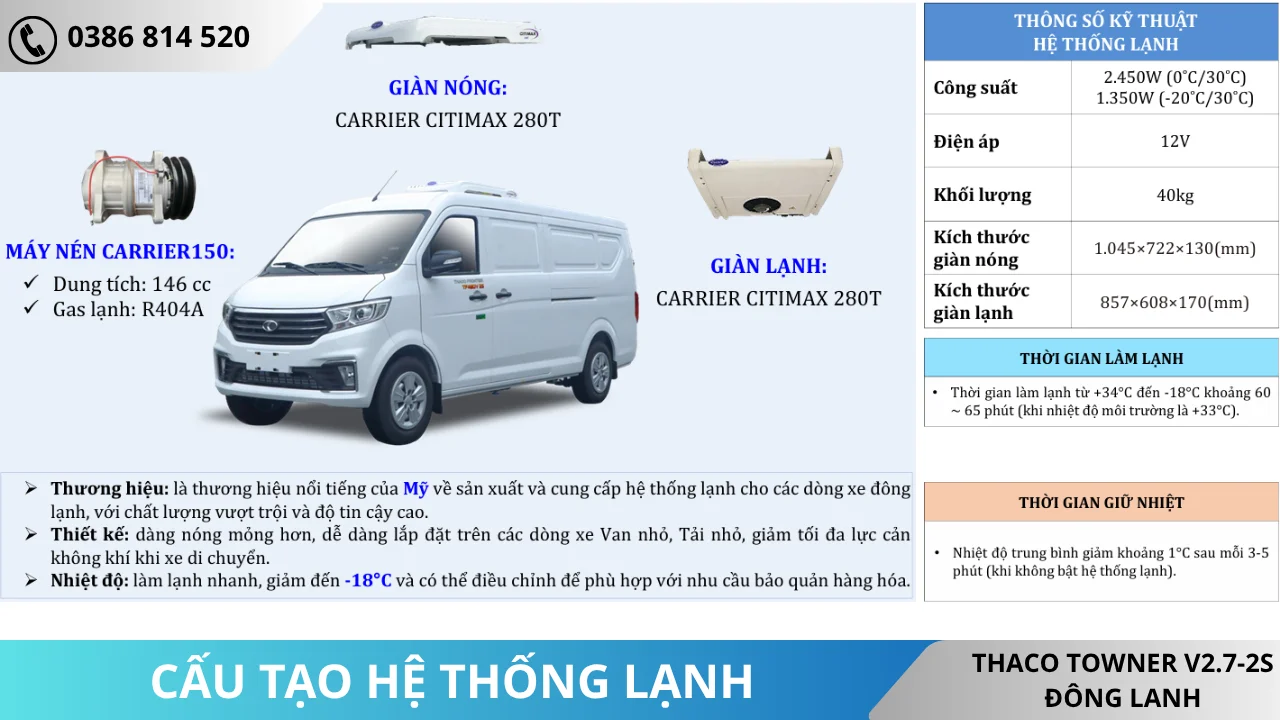 Cấu tạo hệ thống làm lạnh Xe van đông lanh Thaco Towner V2.7-2S