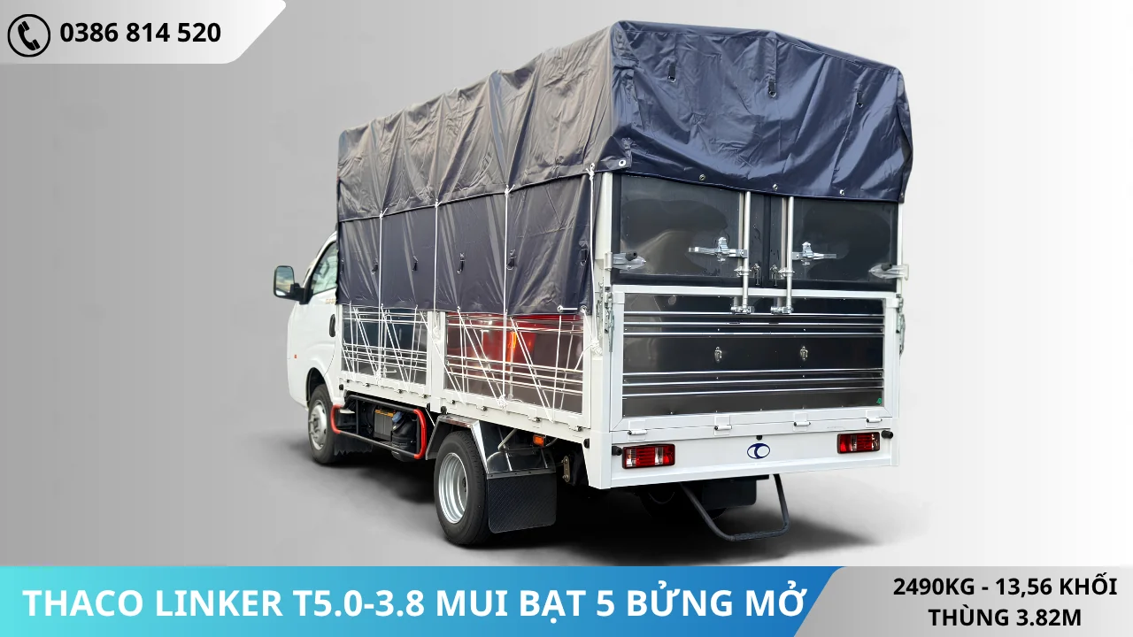 Đuôi xe tải Thaco Linker T5.0-3.8 mui bạt 5 bửng mở