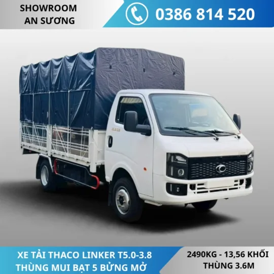 HÌNH NỀN WEB THACO LINKER T5.0-3.8 M51 2490KG Thaco Linker T5.0-3.8 mui bạt 5 bửng mở
