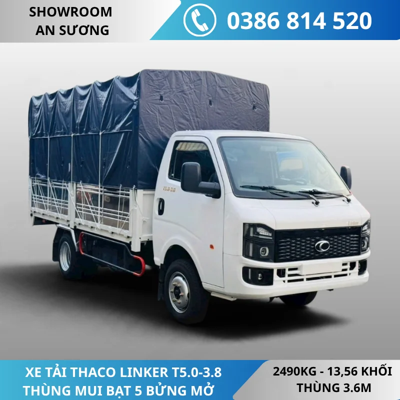 HÌNH NỀN WEB THACO LINKER T5.0-3.8 M51 2490KG Thaco Linker T5.0-3.8 mui bạt 5 bửng mở