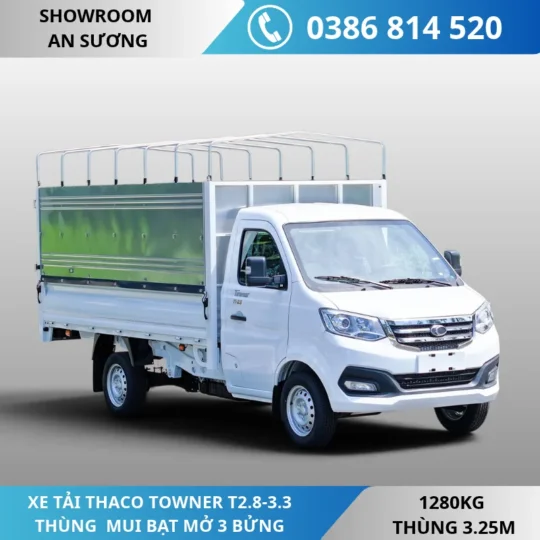 Thaco Towner T2.8-3.3 thùng mui bạt tải 1T28