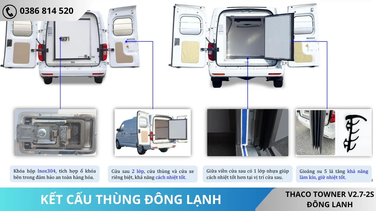 Kết cấu thùng Xe van đông lanh Thaco Towner V2.7-2S