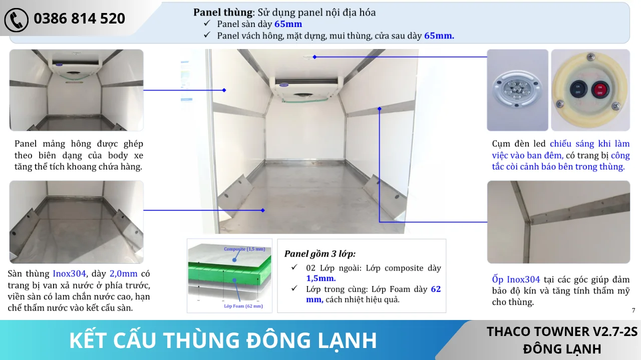 Kết cấu thùng Xe van đông lanh Thaco Towner V2.7-2S