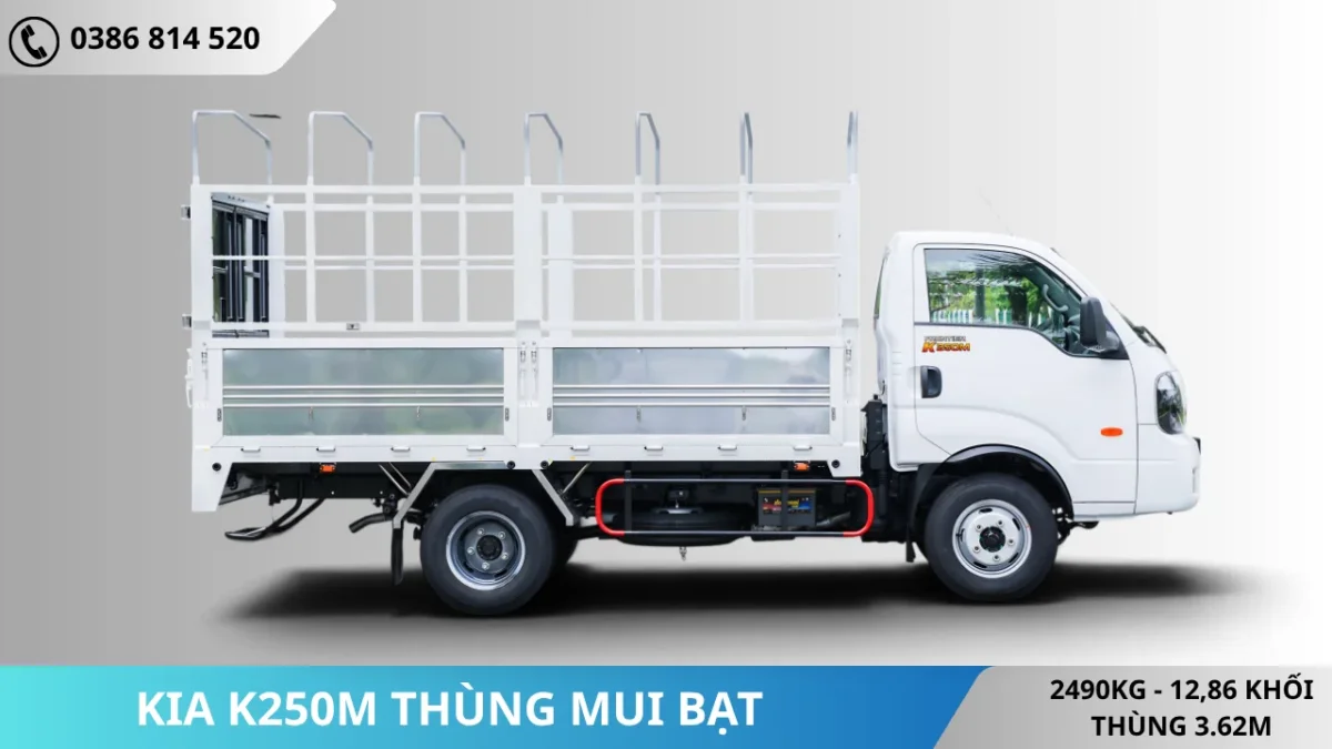 Mặt bên Xe tải Kia K250M thùng mui bạt (2) Mặt hông K250M thùng mui bạt