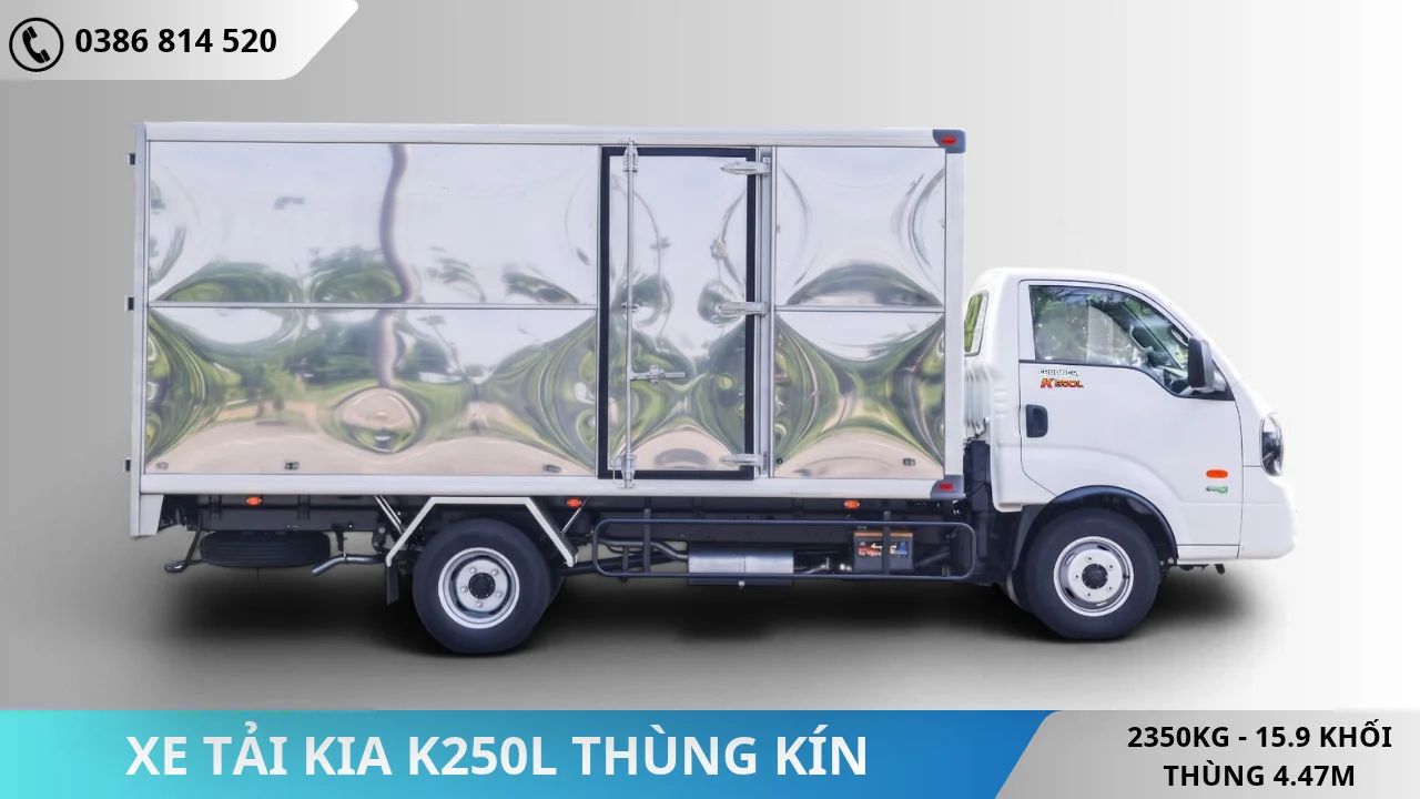 Mặt bên xe tải KIA K250L thùng kín 2350kg