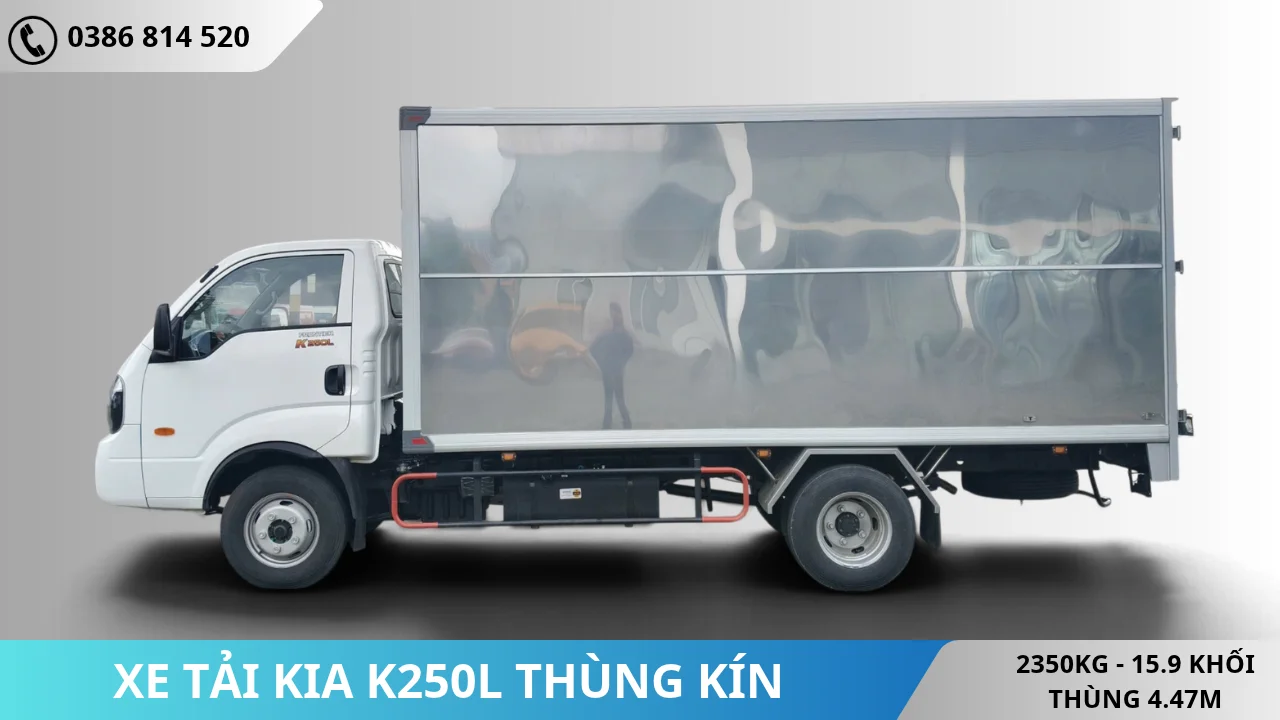 Mặt bên xe tải KIA K250L thùng kín 2350kg