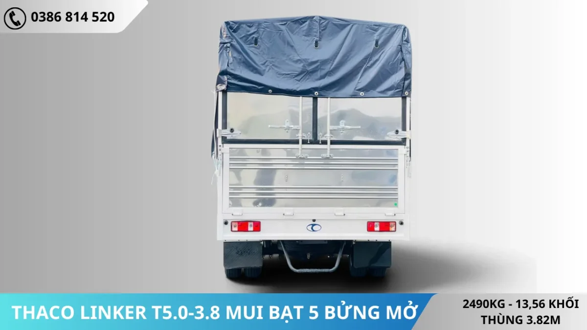 Mặt đuôi xe tải Thaco Linker T5.0-3.8 mui bạt 5 bửng mở Mặt đuôi xe tải Thaco Linker T5.0-3.8 mui bạt 5 bửng mở