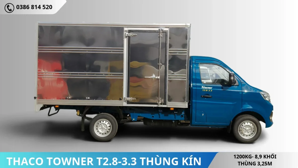 Thaco Towner T2.8-3.3 thùng kín tải 1T2 (3) Mặt bên Thaco Towner T2.8-3.3 thùng kín tải 1T2