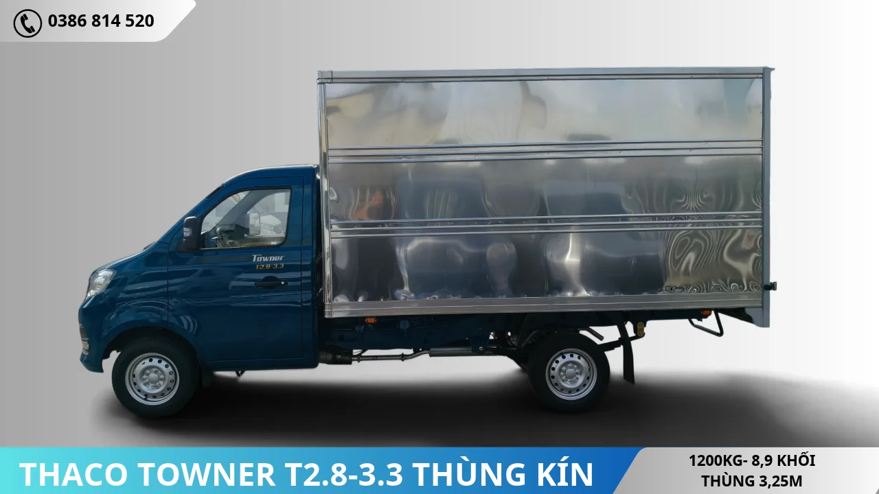 Mặt bên Thaco Towner T2.8-3.3 thùng kín tải 1T2