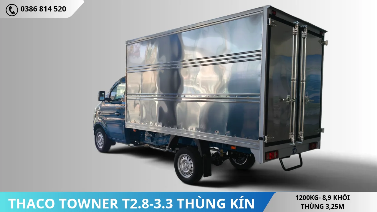 Đuôi xe Thaco Towner T2.8-3.3 thùng kín tải 1T2