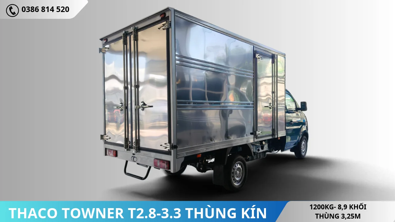 Đuôi xe Thaco Towner T2.8-3.3 thùng kín tải 1T2