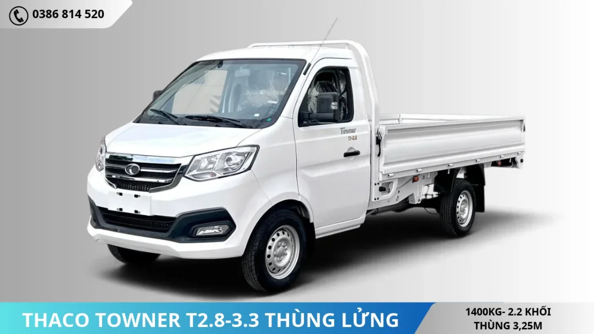 Thaco Towner T2.8-3.3 thùng lửng bạt tải 1T4 (3) Thaco Towner T2.8-3.3 thùng lửng bạt tải 1T4